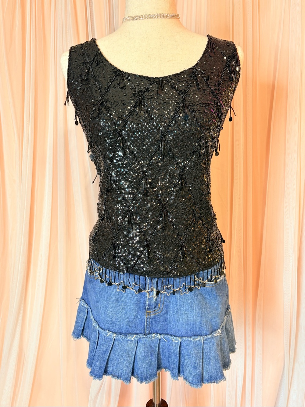 Vintage 1960s Imperial Imports Black Beaded Evening Top!